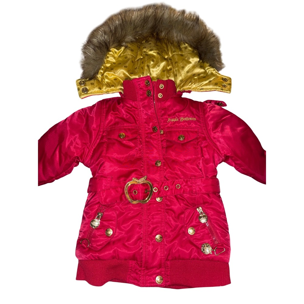 Y2K Apple Bottoms Kids Varsity Red Puffer Jacket Embroidered 12/18m